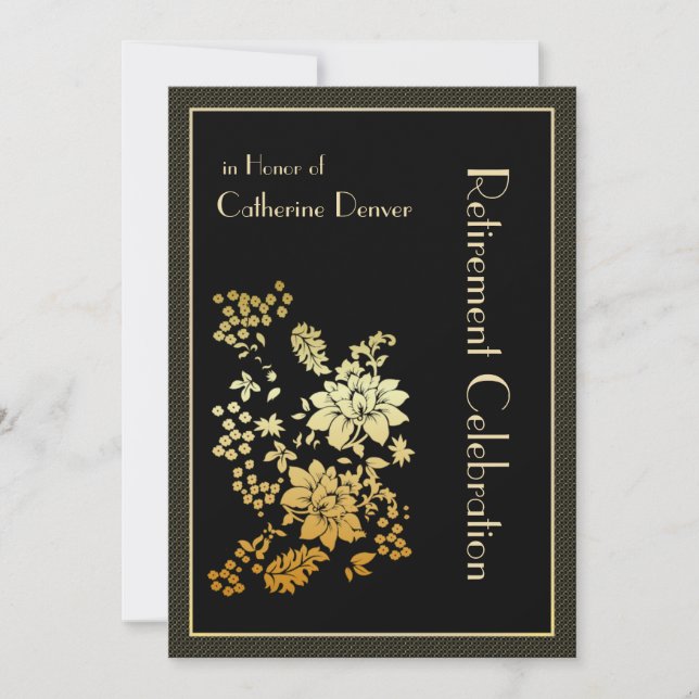 Golden Floral Retirement Party Invitations (Front)