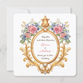 Golden Floral Rococo Wedding Elegant Regal Roses Invitation