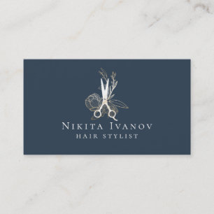 Golden Floral Salon Scissors Logo Business Card