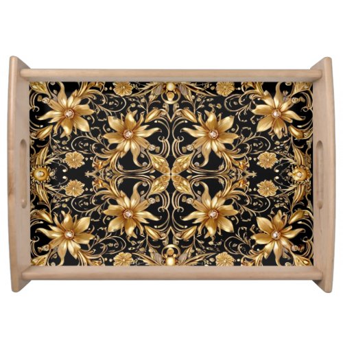 Golden Floral Serving Tray