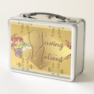 Golden Floral Sewing Notions Metal Lunchbox