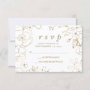 Golden Floral Simple Elegant Wedding RSVP