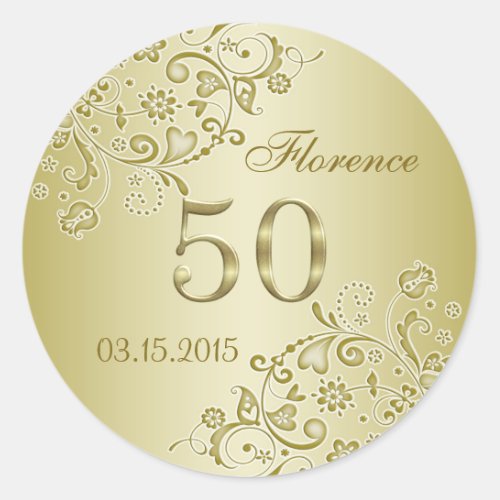 Golden floral swirls 50th Birthday Sticker