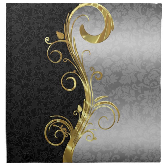 Golden Floral Swirls Cloth Napkin (Front)