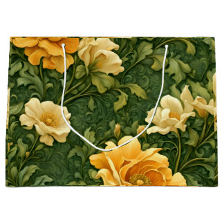 Golden Floral Tapestry Large Gift Bag