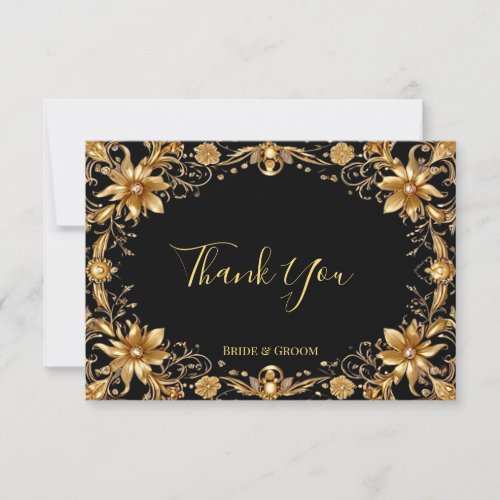 Golden Floral Thank You Card