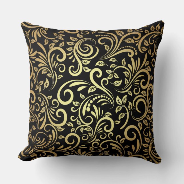 golden floral throw pillow (Front)