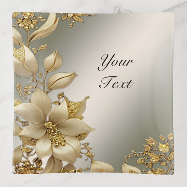 Golden Floral Trinket Tray (Front)