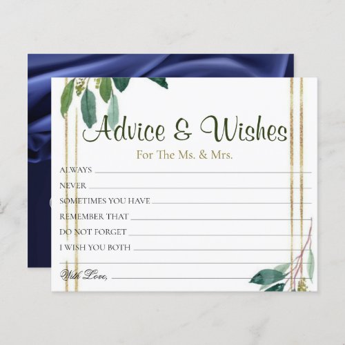 Golden Floral Wedding Advice Wishes Cards