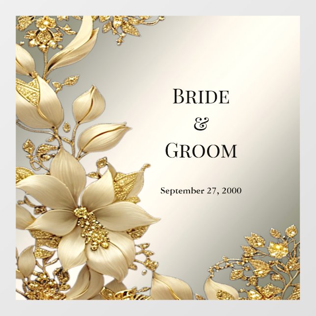 Golden Floral Wedding Floor Decal (Front)