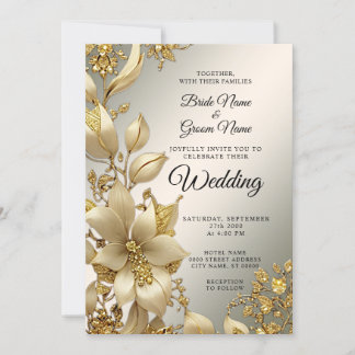 Golden Floral Wedding Invitation