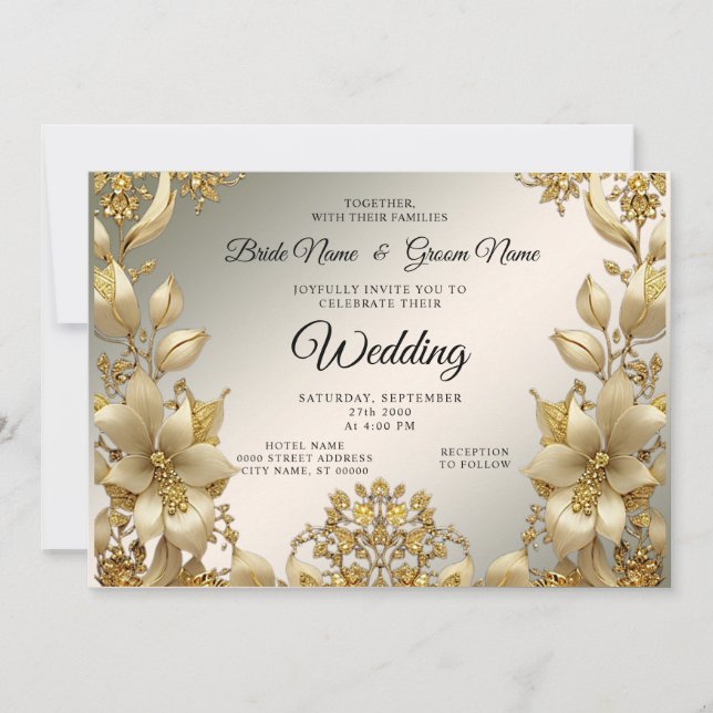 Golden Floral Wedding Invitation (Front)