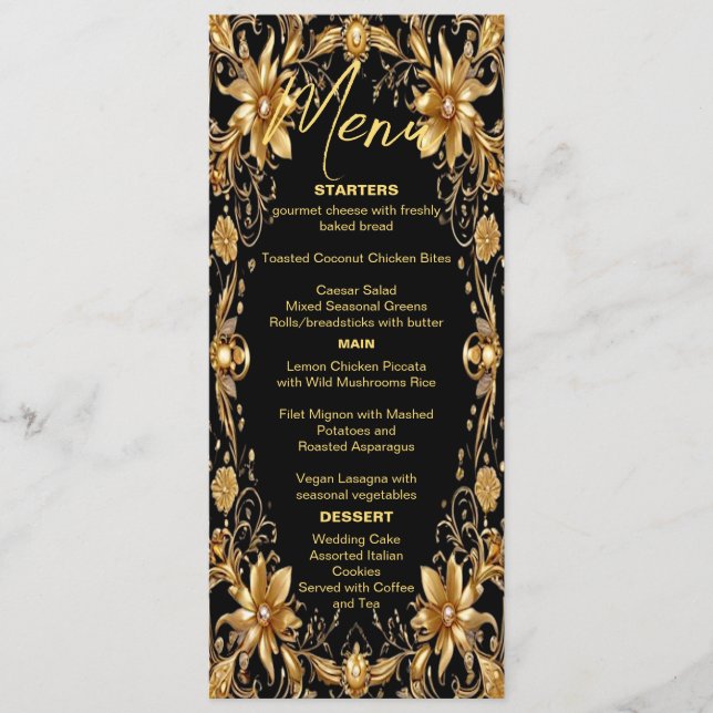 Golden Floral Wedding Menu (Front)