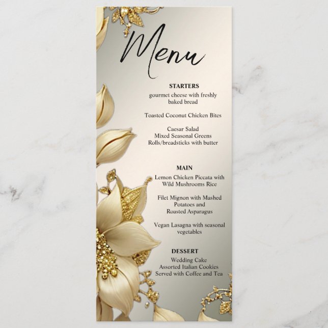 Golden Floral Wedding Menu (Front)