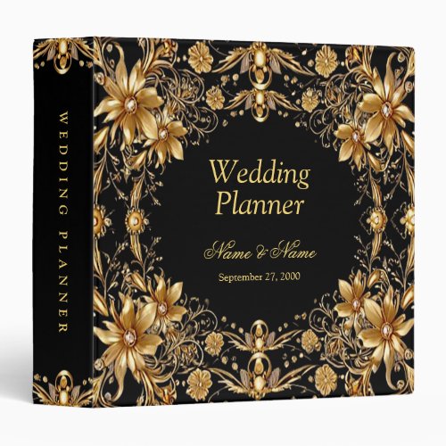 Golden Floral Wedding Planner 3 Ring Binder