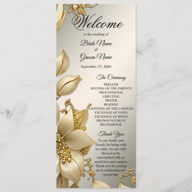Golden Floral Wedding Program (Front)