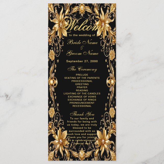 Golden Floral Wedding Program (Front)