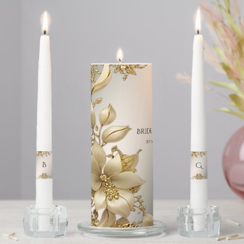 Golden Floral Wedding Unity Candle Set
