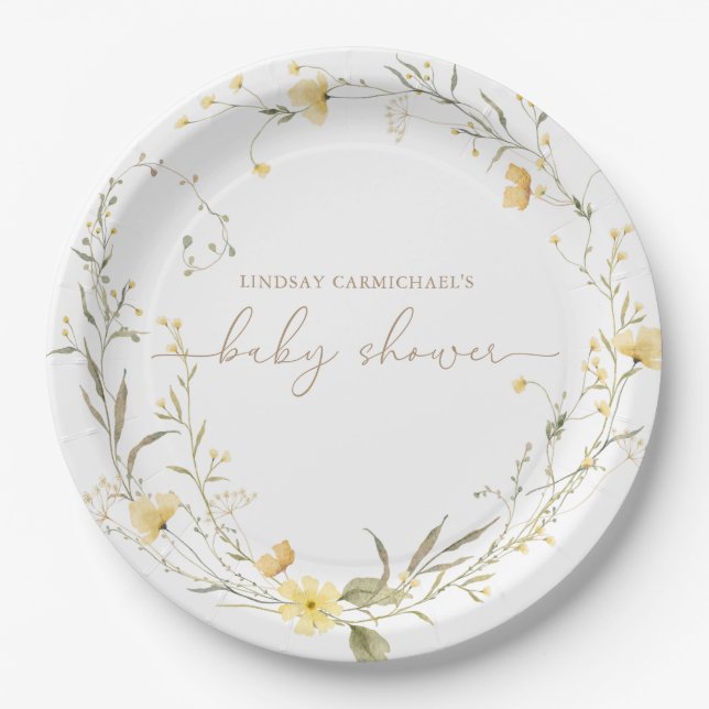 Golden Floral | Wildflower Personalized Paper Plates (Front)