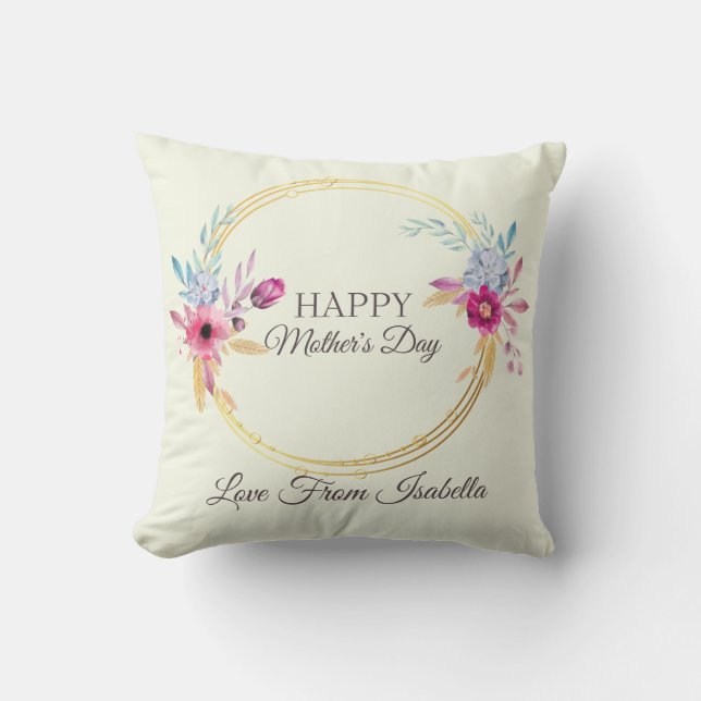 Golden Floral Wreath  Throw Pillow (Front)