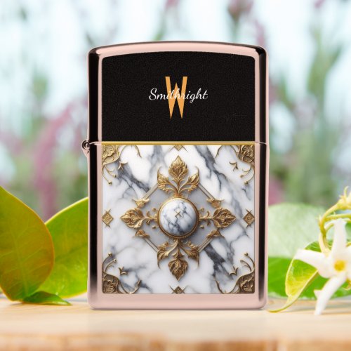 Golden Flourish on Marble Zippo Lighter