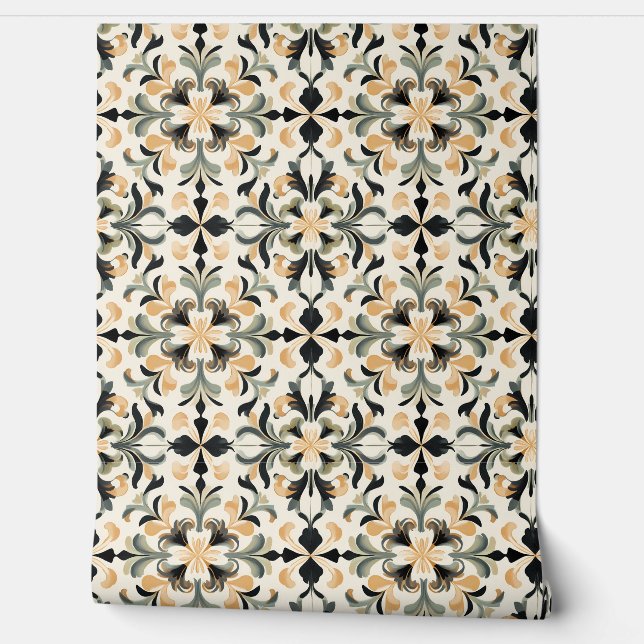 Golden Flourish Petite - Gold, Black, Sage Wallpaper (Unrolling)