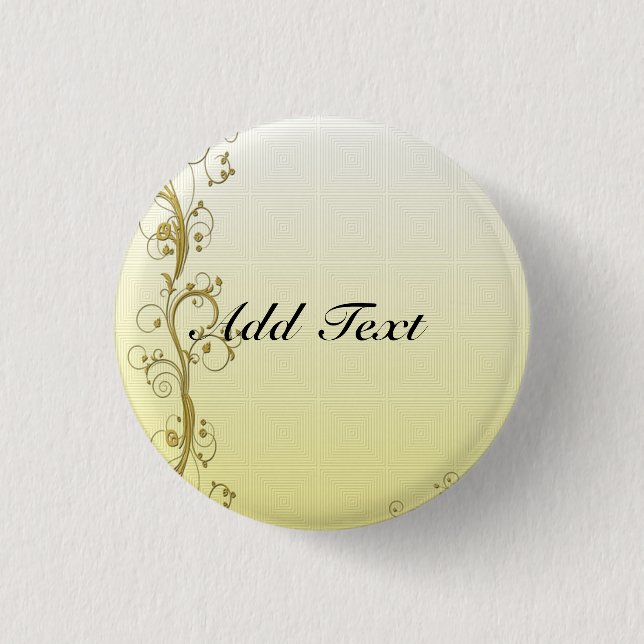 Golden Flourish Template, Customizable Pinback Button (Front)