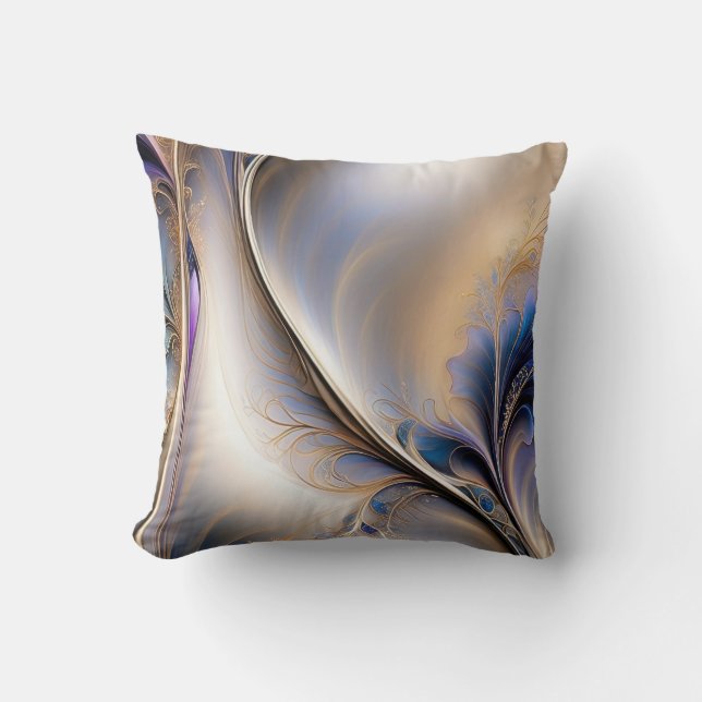 Golden Flow - Abstract Blue and Gold Fluid Art Throw Pillow (Front)
