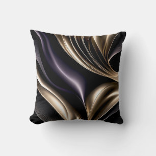 Golden Flow - Luxurious Black and Gold Abstract Throw Pillow