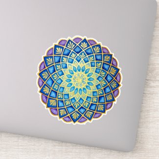 Golden Flower Blue Purple Mandala Sticker