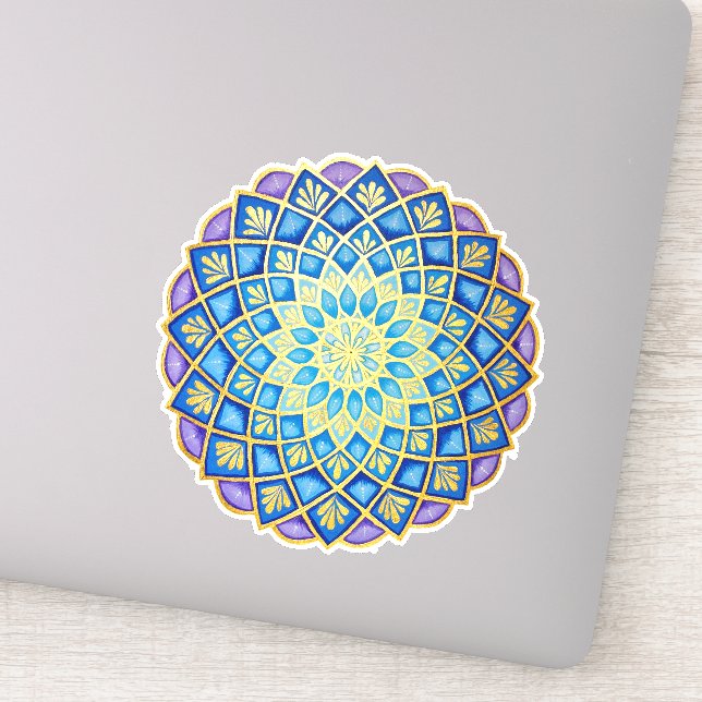 Golden Flower Blue Purple Mandala Sticker (Detail)