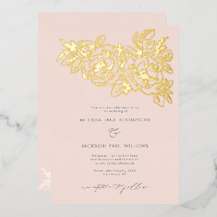 Golden flower corner elegant wedding design blush foil invitation