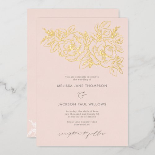 Golden flower corner elegant wedding design blush foil invitation