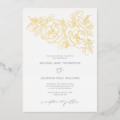 Golden flower corner elegant wedding design foil invitation