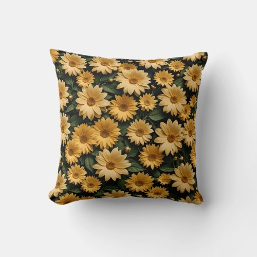 Golden flower digital art  throw pillow
