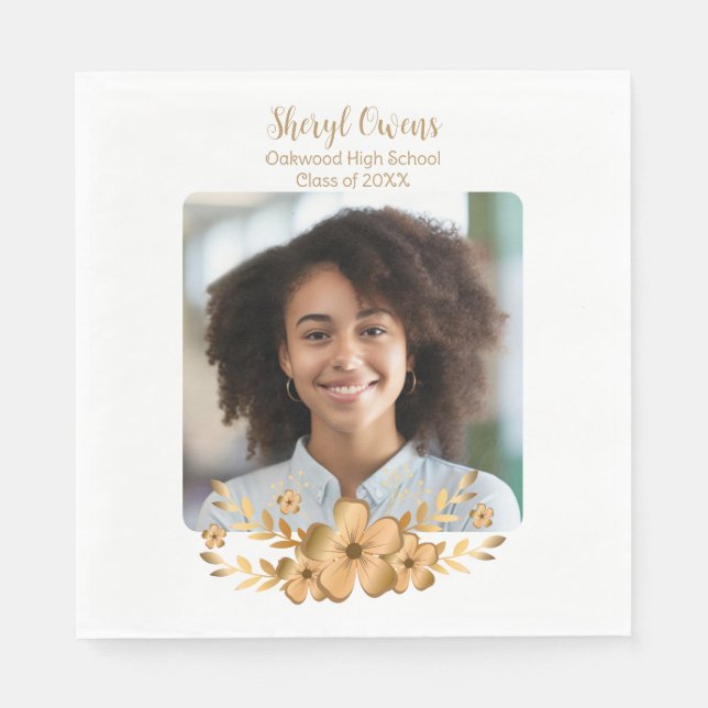 Golden Flower High School College Graduation Napkins (Front)