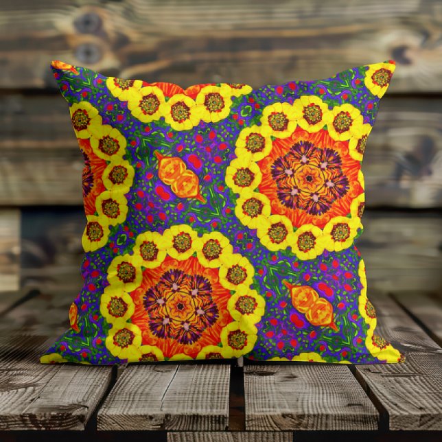 Golden flower kaleidoscope throw pillow (Creator Uploaded)