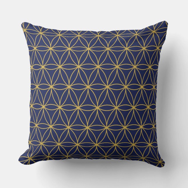 Golden Flower of Life Pattern Throw Pillow (Front)
