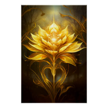 Golden Flower on Dark Forest Background