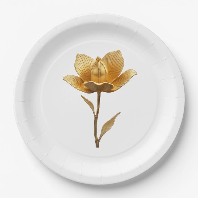 Golden Flower  Paper Plates (Front)
