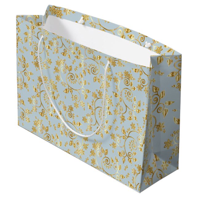 golden flower pattern large gift bag (Back Angled)