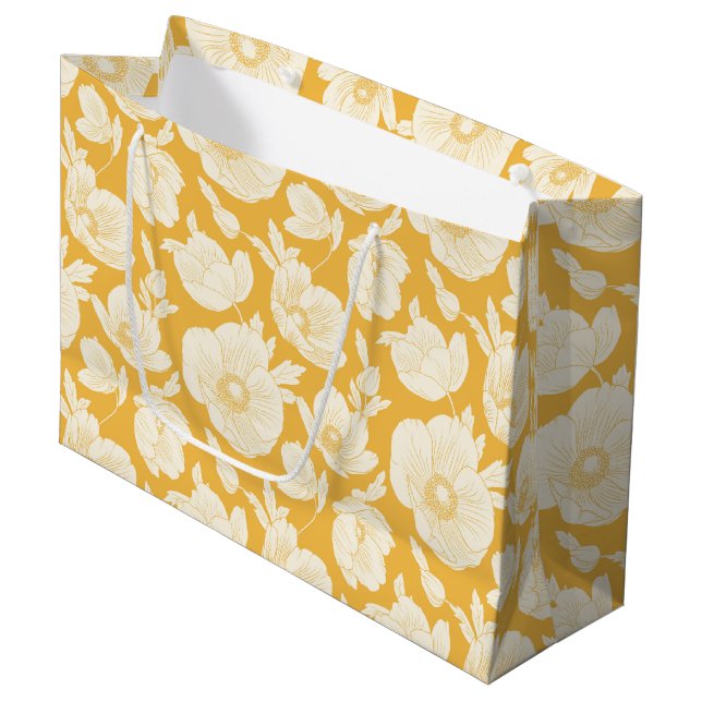 Golden Flower Pattern Large Gift Bag (Front Angled)