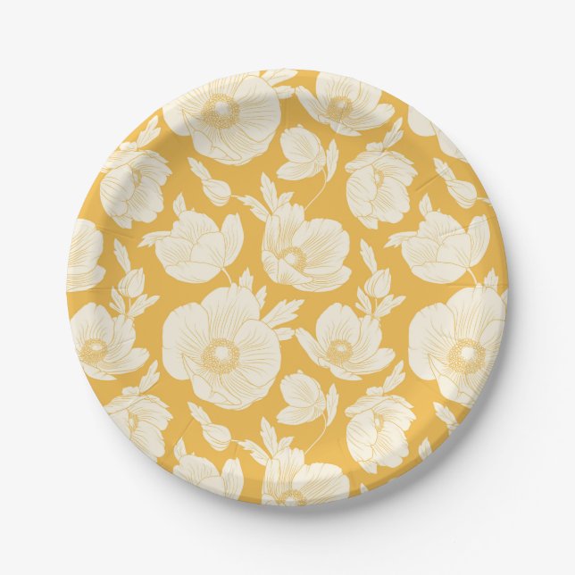 Golden Flower Pattern Paper Plates (Front)