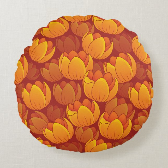 Golden Flower Pattern Round Pillow (Front)