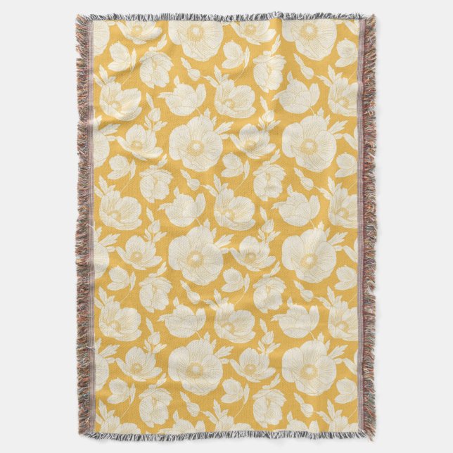 Golden Flower Pattern Throw Blanket (Front Vertical)
