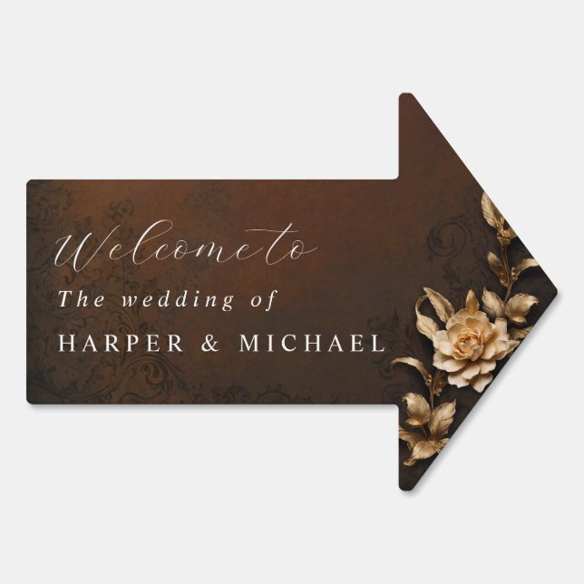 Golden flower wedding welcome arrow sign (Back)