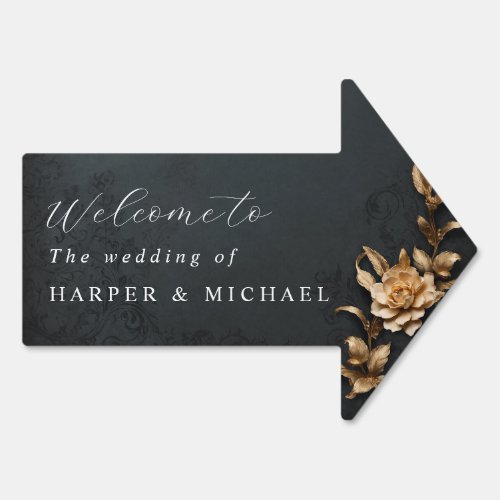 Golden flower wedding welcome arrow sign