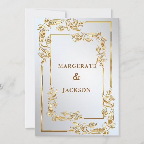 Golden flower wreath frame elegant wedding design  invitation