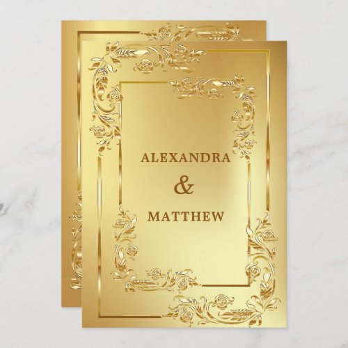 Golden flower wreath frame elegant wedding design  invitation
