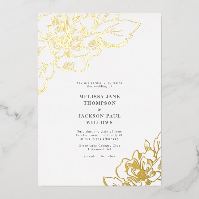 Golden flowerelegant wedding design  foil invitation (Front)